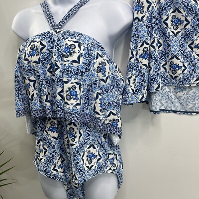 Jantzen One-Piece Size 20W with Adjustable Straps and Skirt Blue Floral