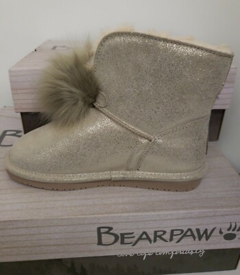 BEARPAW boots pewter Gold Libby Liv Suede leather Pom-Pom Choose your Size! New