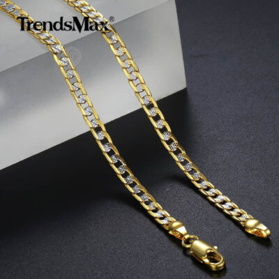 4mm 18-36'' Hammer Curb Cuban 10K Gold filled Chain Necklace Men Women Christmas