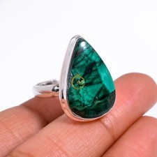 Natural Malachite Gemstone Ring Green Stone 925 Sterling Silver Rings Jewelry