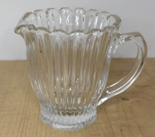 Vintage Glass Cream Pitcher Clear Scalloped Edge Ribbed Design 4" Decor