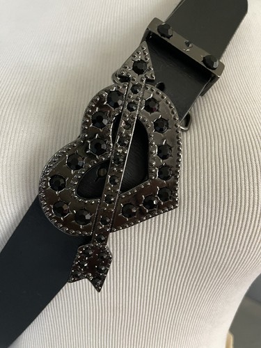 SELTEN Betsey Johnson Herz & Pfeil mit Juwelenschnalle schwarz Echtledergürtel XL - Bild 5 von 8