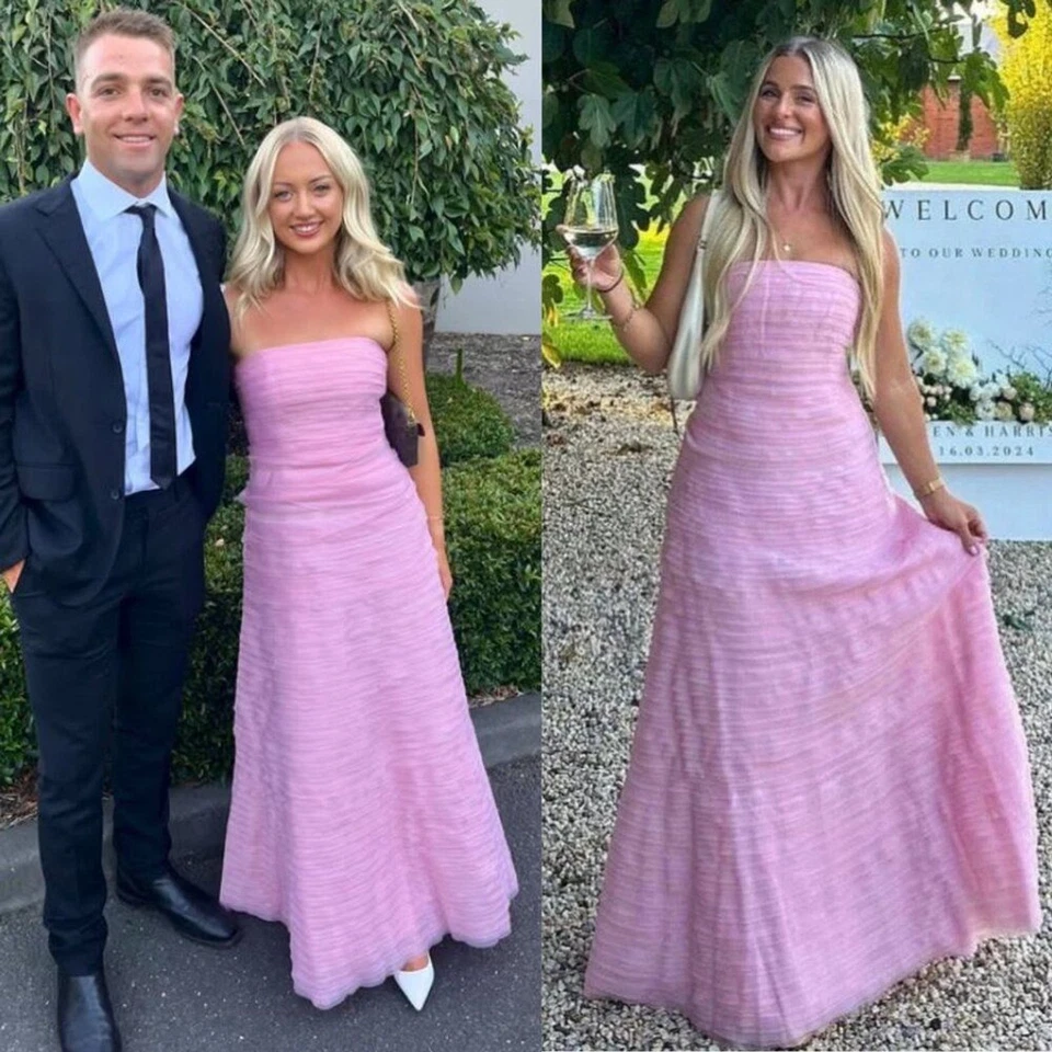 Aje Soundscape Chalk Pink Strapless Ruffle Tiered Maxi Dress Size US 2 AU 6 - Image 3 of 4