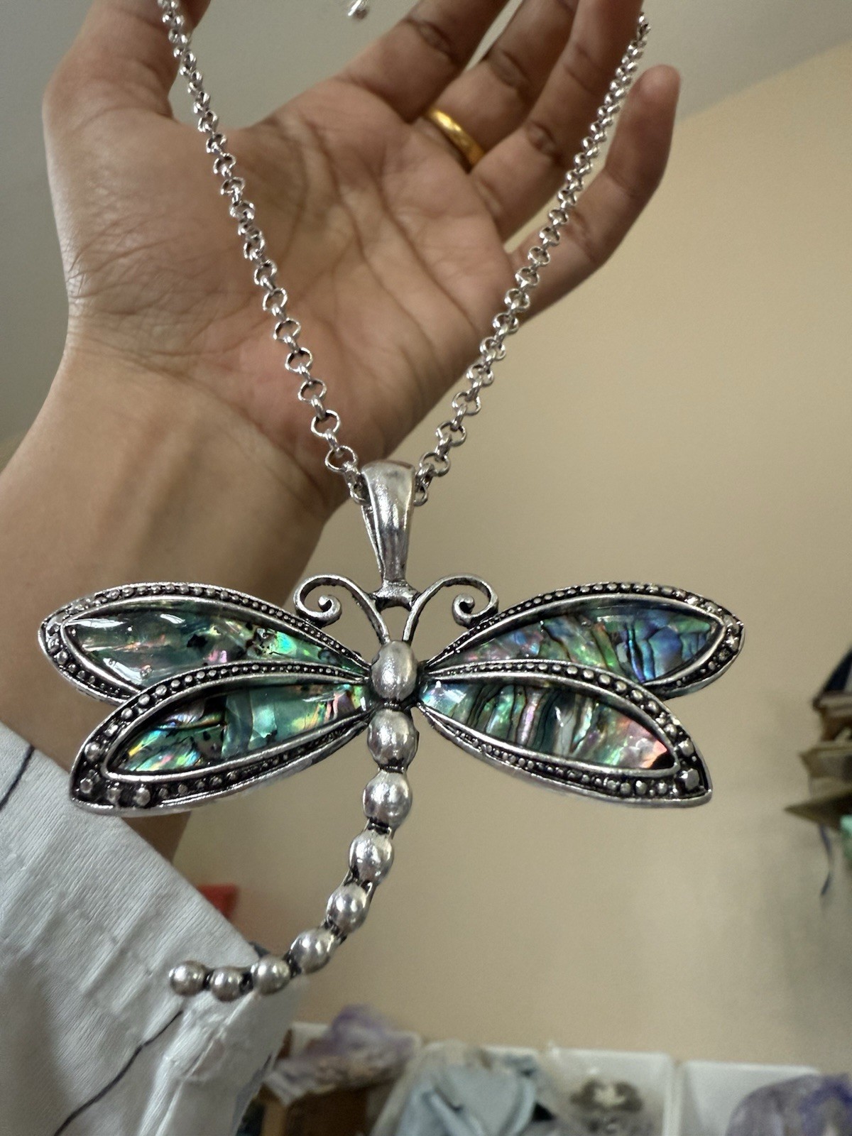 Dragonfly Necklace Pendant Silver Chunky Whimsical