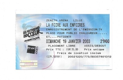 RARE / CONCERT TICKET TICKET - RESTOS DU COEUR JEAN JACQUES GOLDMAN: LILLE 2003