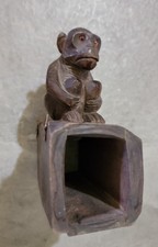 Hand Carved Wooden Scultpure Chimpanzee On log Hanging Hollow Log