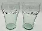 Coca Cola Coke Glass 32oz Large Green Pebble 7" Glasses Set Of 2 VINTAGE NICE!