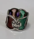 LMA Paris Vtg Cigar Band Sterling Ring Stained Glass Resin Artisan Silver Sz 7