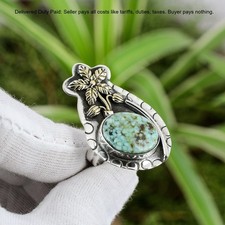 Valentines Sale 925 Silver Natural Tibetan Turquoise Flower Wife Stackable Ring