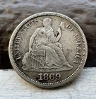 1869 ~ Seated Liberty Dime ~ RARE Key Date ~ VF ~ Great Originality~ Low Mintage