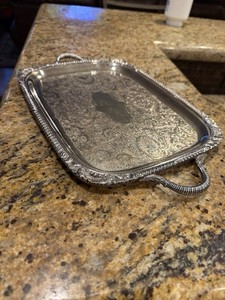 Sheffield Silver Co Etched Serving Tray Silver Plate On Copper