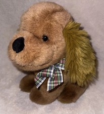 Chosun Sitting Puppy Dog Plush Long Shaggy Ears Light Brown With Plaid Bow 11  