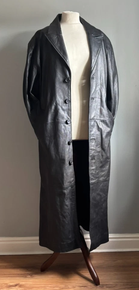 LONG LEATHER TRENCH COAT 42 44 steampunk goth matrix vintage CIRO CITTERIO PRIMO - Image 2 of 4