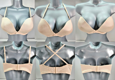 LA ISLA Sz 36DDD Plunge Ultra Push-Up Multiway Strapless Halter Bra Beige