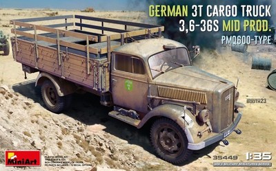 MIART-35449 MiniArt 1/35 German 3T Cargo Truck 3,6-36S Mid Prod. PMQ600-Type