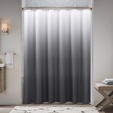 72x72 Inch Dark Grey Ombre Textured Fabric Shower Curtains Set 12 Hooks Spa