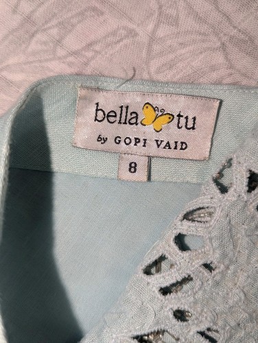BELLA TU by Gopi Vaid Blue Linen Dress Sz 8 Cut Out Beaded Sleeveless Lined - Picture 10 of 16
