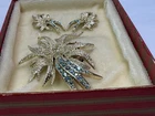 Vintage Designer Costume Jewelry Brooch & Earrings Set – Gold Blue Stones  Comet