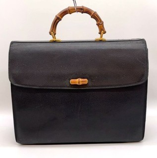Auth Gucci Bamboo Leather Briefcase NS051717
