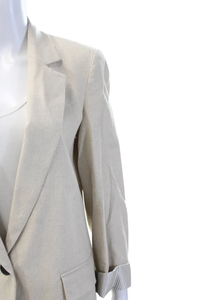 Blazer Zara Mujer Lino Cuello Muescas Manga Larga Abotonado Beige Talla XS Foto 2 de 4