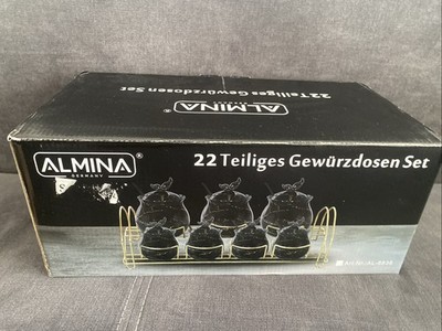ALMINA 22-teiliges Gewürzdosen-Set   Schwarz/Gold Marmor-Optik (Neu/OVP)