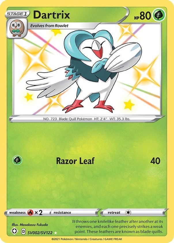 Dartrix - SV002/SV122 - Pokemon Shining Fates Sword Shield Shiny Rare Card NM