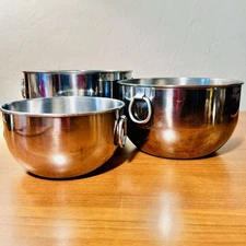VTG Farberware Mixing Bowls Nesting Stainless 2  Thumb Rings  (Set of 3)