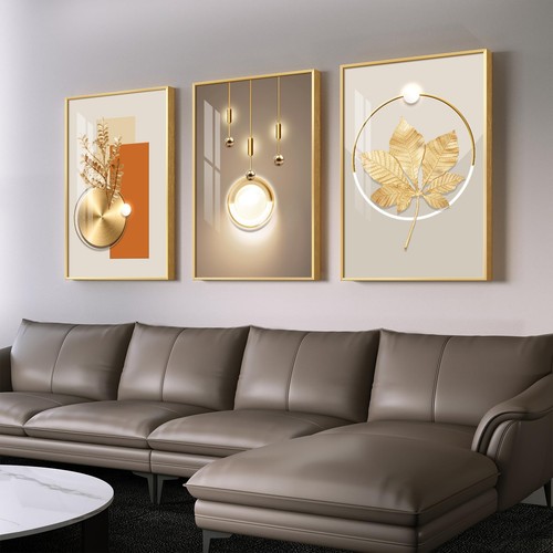 Framed Modern Luxury Gold Wall Art for Living Room, Set of 3 Piece Contempora... - Picture 2 of 7