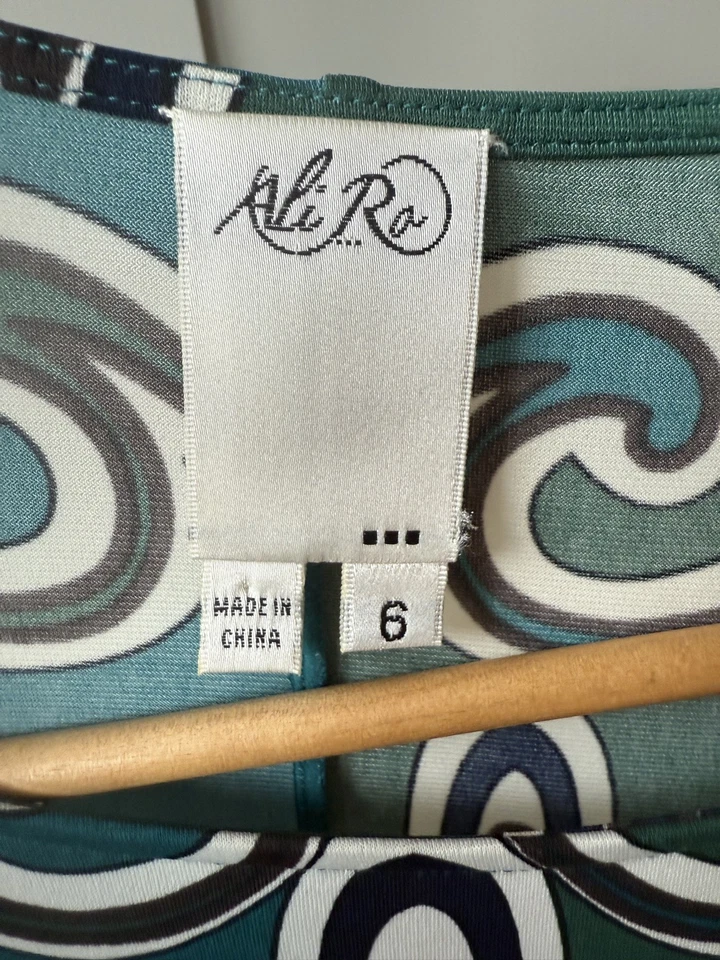 Vestido Ali Ro para mujer talla 6 azul/verde geométrico manga larga ligero elástico Foto 2 de 4