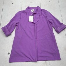 Andr e by Unit Blazer Womens Large Purple Open Front 3/4 Roll Tab Sleeve Jacket