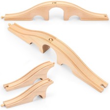 Liliful Wooden Train Track Bridges and Tunnels Expansion Wood Train Track Pie...