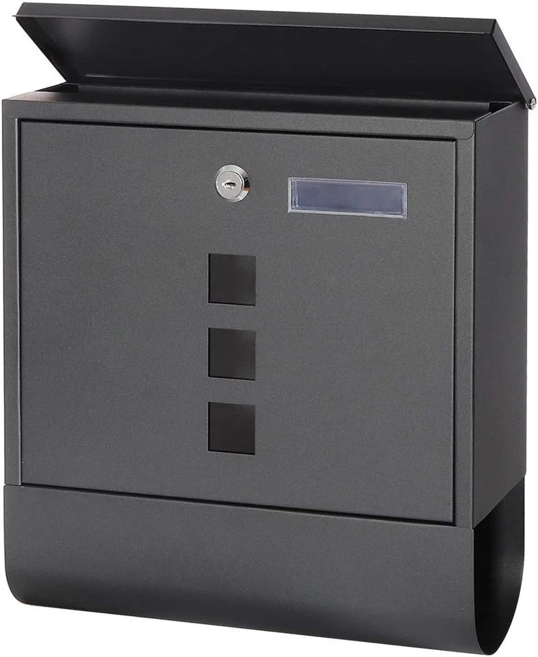 Rust-Proof Black Mailbox with Key Lock and Large Capacity for Secure Storage - Image 3 of 4