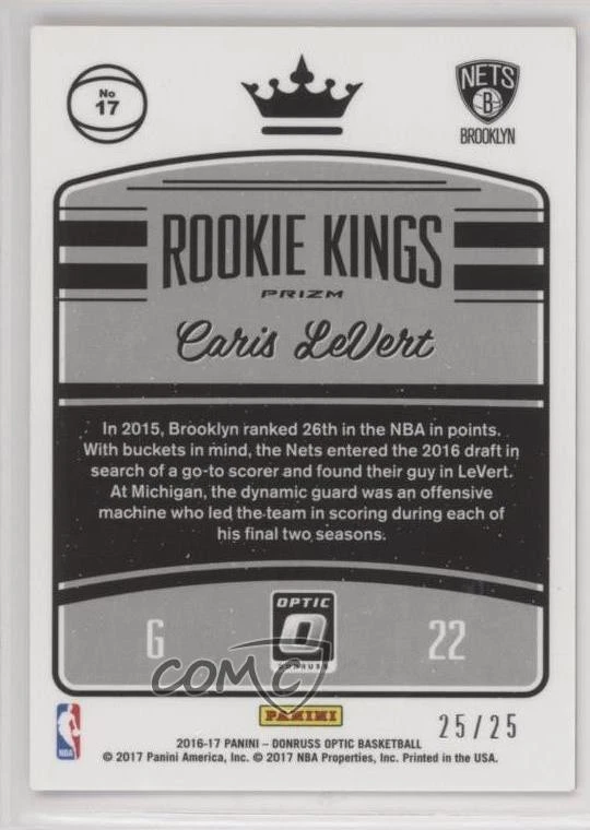 2016-17 Panini Donruss Optic Rookie Kings Pink Prizm /25 Caris LeVert #17 RC - Image 2 of 2