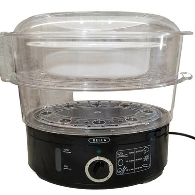  BELLA Two Tier Food Steamer Fast Healthy Safe Cooking Dry Protection Black 7.4