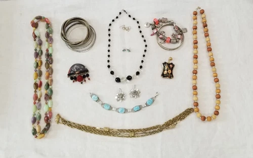 Vintage & Modern Lot of Costume Jewelry - Sterling Bracelet & Earrings