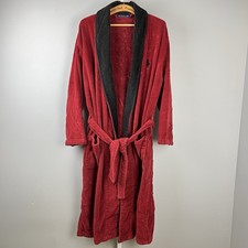 VTG Polo Ralph Lauren Terry Cloth Bath Robe Mens One Size Red Black FLAW