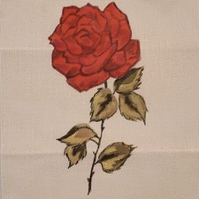 Red Rose With Stem Hand Painted Needlepoint Canvas 18 Ct 8 And Half Inch Tall