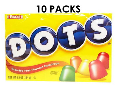 10 Packs of 6.5 Ounce Dots Gumdrop Candy Tootsie Assorted Gummies Fruit Flavored