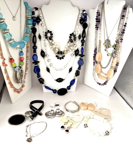 1.9 lbs. Vintage Modern ALL SILVER Tone Designer Costume Jewelry Lot