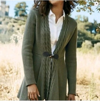 Women's Soft Surroundings Green Olive Delacroix Sweater Cardigan Cable Knit 2X
