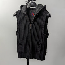 DOLCE & GABBANA Vintage Y2K Black Wool Sleeveless Hooded Zip West Gilet M/IT42