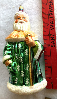 Vintage Christopher Radko Christmas King Santa Ornament 1996 Large 8'' Green Coat