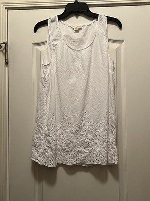 Cynthia Rowley Top Womens Large White Cotton Beachy Luxury Modest Minimalist
