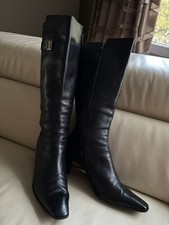 Vintage Black Leather Salvatore Ferragamo Knee high Boots SZ 8.5 B
