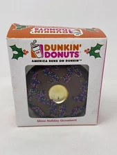 2007 Dunkin' Donuts Glass Holiday Ornament Chocolate Round Sprinkled Donut