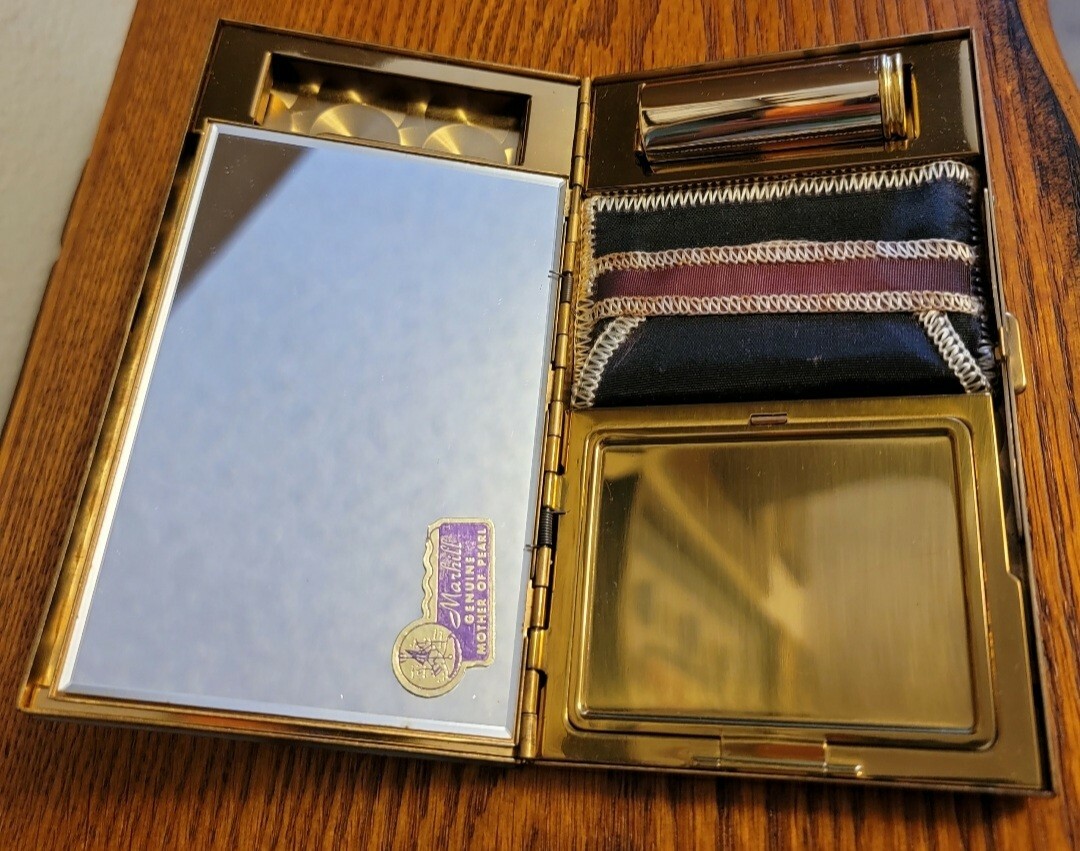 Marhill Mother Of pearl Vintage compact purse cigarette case, Lipstick  Holder