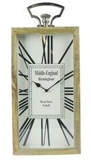 55CM WOODEN DESK CLOCK MANGO WOOD NICKEL ROMAN NUMERAL MIDDLE ENGLAND BIRMINGHAM