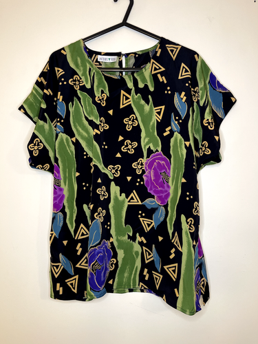 Vintage Jacques Vert Top 80's Colourful African Print Unique Oversized 14 16 18 - Picture 1 of 8