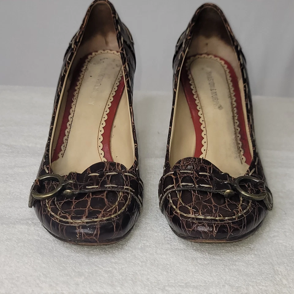 De Colección Para Mujer Talla 9M EE. UU. Johnston & Murphy Cuero Marrón Estilo Caimán Tacón Alto Foto 3 de 4