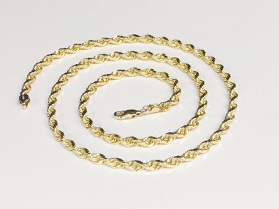 18K Solid Yellow Gold Diamond Cut Rope 